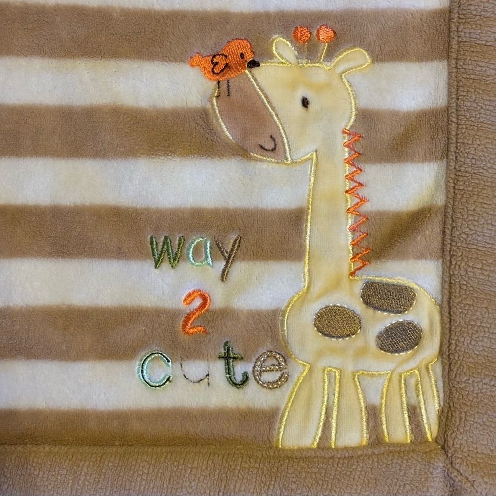 Child Of Mine "Way 2 Cute" Giraffe Striped Plush Baby Blanket 28"x38" tan white